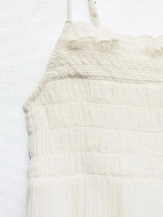 Zara Ivory Lace Insert Chiffon Spaghetti Strap Dress - Picture 4 of 9